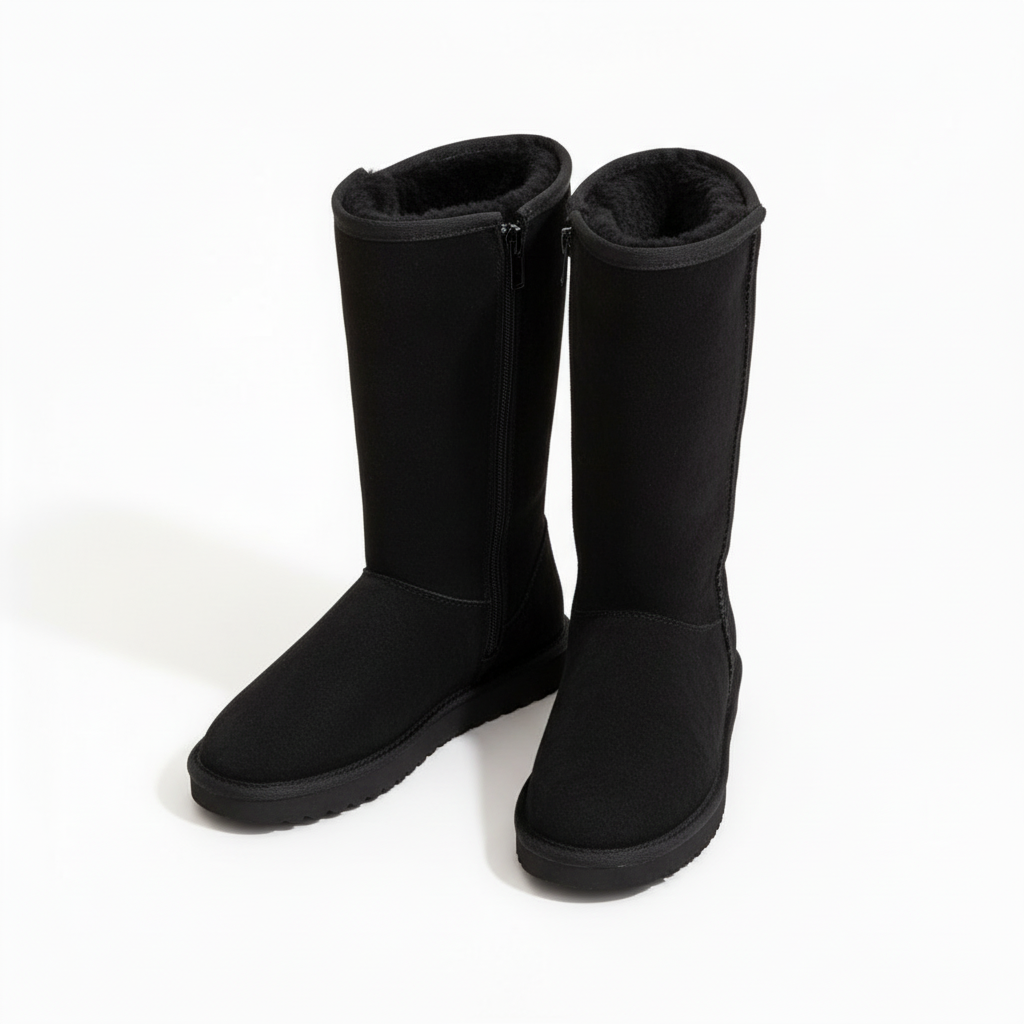 Davy | Nina | Warm & Waterproof Suede Sheepskin Boots with Side Zipper