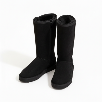 Davy | Nina | Warm & Waterproof Suede Sheepskin Boots with Side Zipper