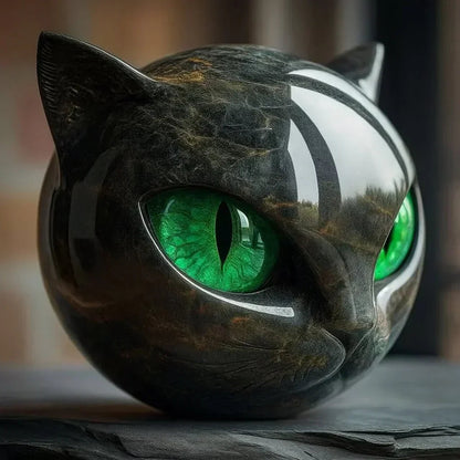Davy | NoirCat Sculpture – Black Cat Head with Hypnotic Eyes