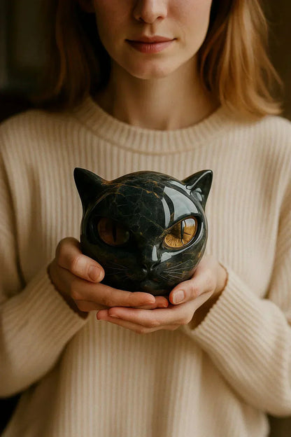 Davy | NoirCat Sculpture – Black Cat Head with Hypnotic Eyes