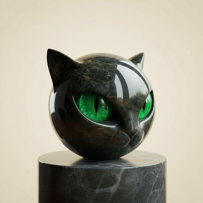 Davy | NoirCat Sculpture – Black Cat Head with Hypnotic Eyes
