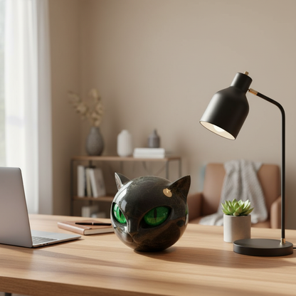 Davy | NoirCat Sculpture – Black Cat Head with Hypnotic Eyes