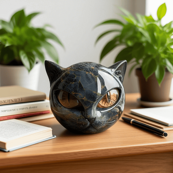 Davy | NoirCat Sculpture – Black Cat Head with Hypnotic Eyes