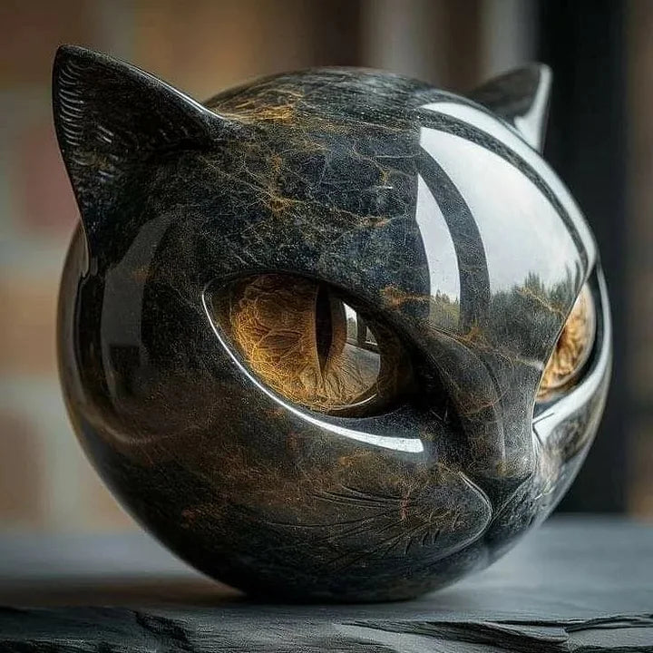 Davy | NoirCat Sculpture – Black Cat Head with Hypnotic Eyes