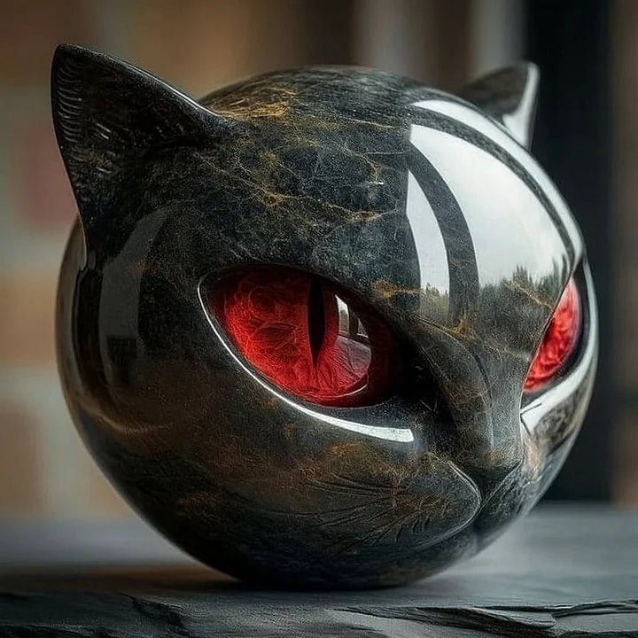 Davy | NoirCat Sculpture – Black Cat Head with Hypnotic Eyes