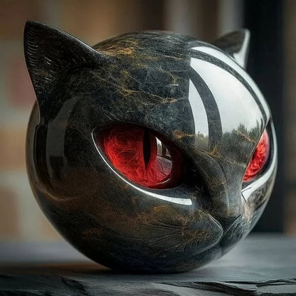 Davy | NoirCat Sculpture – Black Cat Head with Hypnotic Eyes