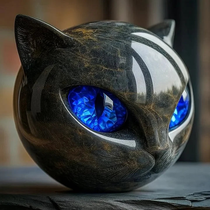 Davy | NoirCat Sculpture – Black Cat Head with Hypnotic Eyes