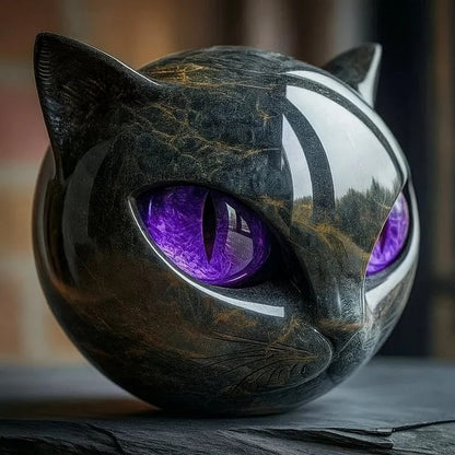 Davy | NoirCat Sculpture – Black Cat Head with Hypnotic Eyes