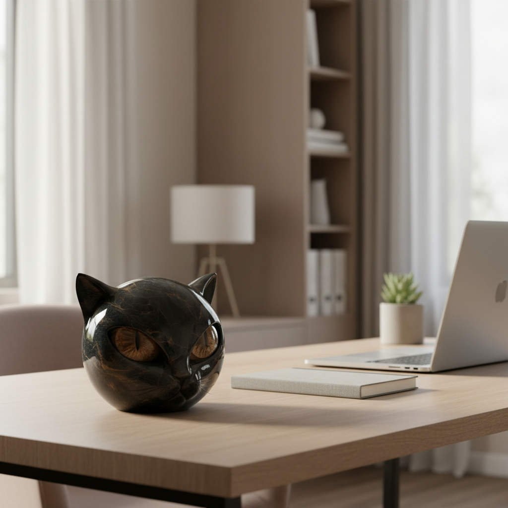 Davy | NoirCat Sculpture – Black Cat Head with Hypnotic Eyes