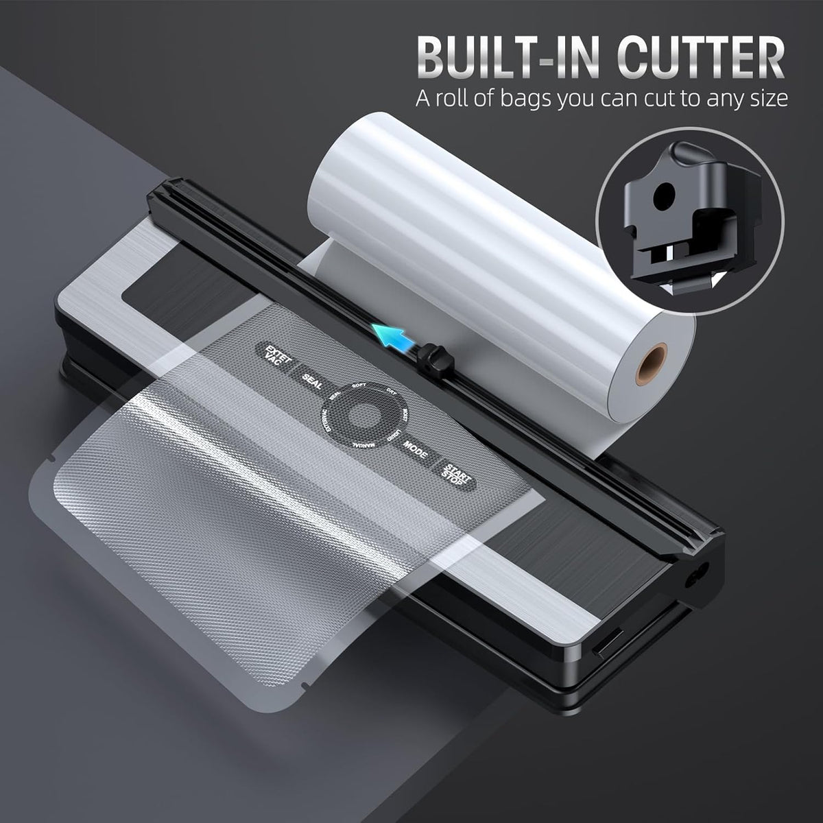 Davy | Professional 8-in-1 Vacuum Sealer | Integrated Precision Cutter | Modes for Dry & Moist Foods | Airtight LED Sealing System | Includes 15 Vacuum Bags