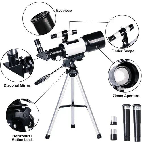 Davy | Professional Astronomical Telescope | 70mm Aperture, 300mm Focal Length & Easy Setup for Stargazing and Nature Exploration