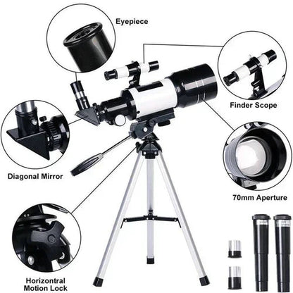 Davy | Professional Astronomical Telescope | 70mm Aperture, 300mm Focal Length & Easy Setup for Stargazing and Nature Exploration