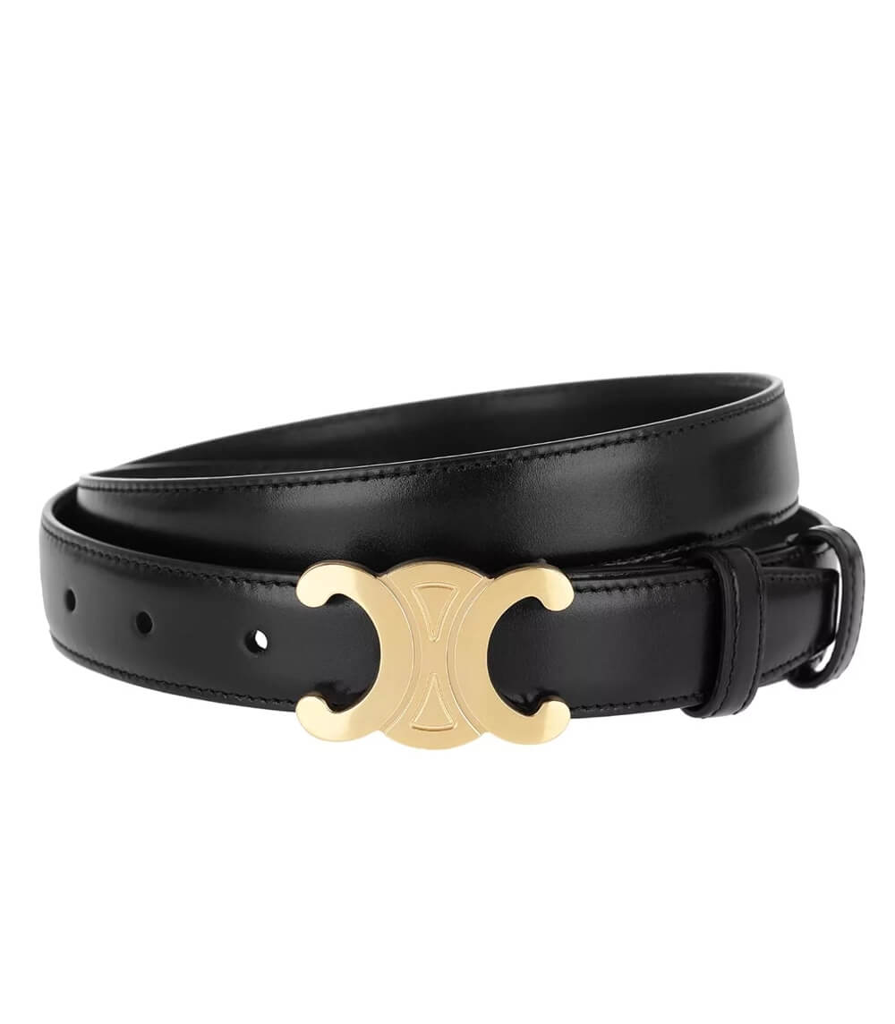 Vegan Leather Belt with Gold CC Logo Buckle