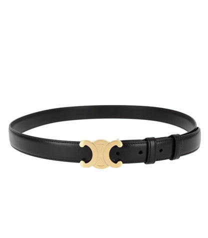 Vegan Leather Belt with Gold CC Logo Buckle
