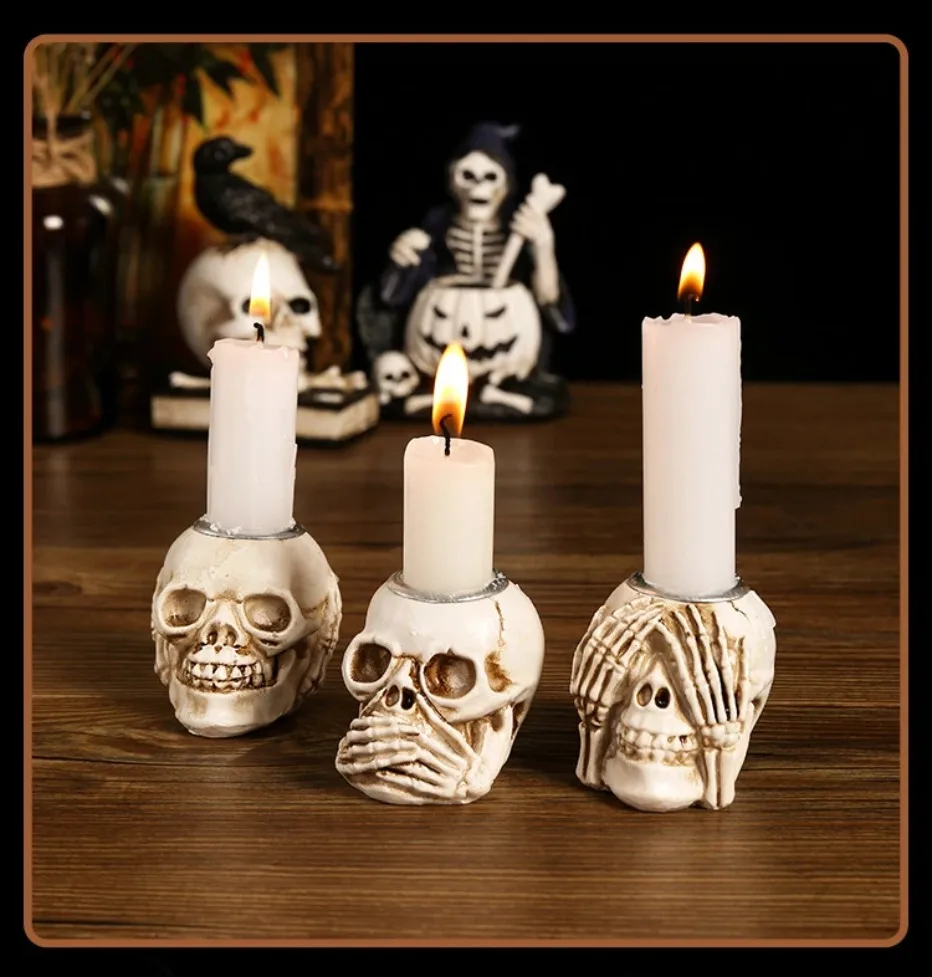Davy | Skullight 3pc Halloween Skull Candle Holder Set