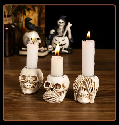 Davy | Skullight 3pc Halloween Skull Candle Holder Set