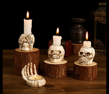 Davy | Skullight 3pc Halloween Skull Candle Holder Set