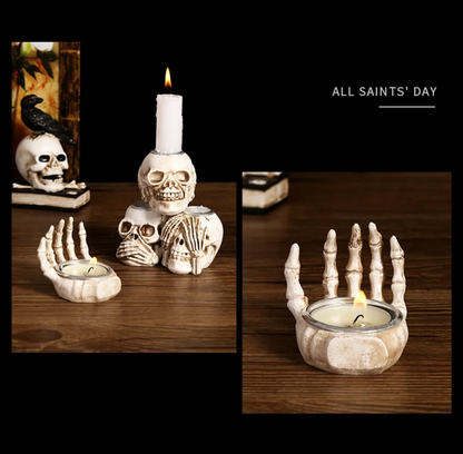 Davy | Skullight 3pc Halloween Skull Candle Holder Set