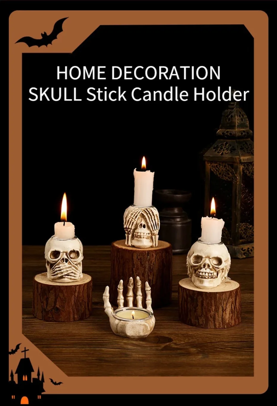 Davy | Skullight 3pc Halloween Skull Candle Holder Set