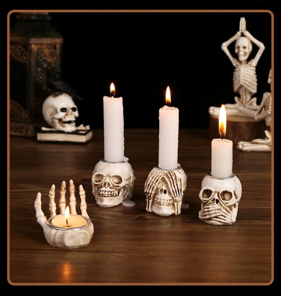 Davy | Skullight 3pc Halloween Skull Candle Holder Set