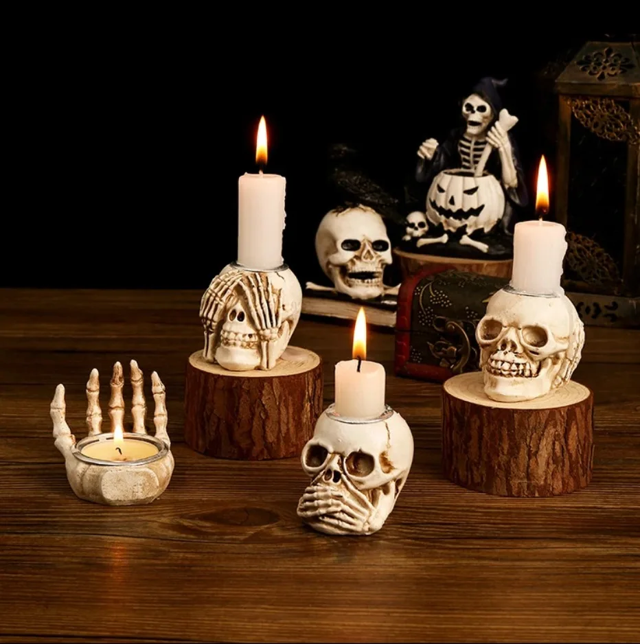 Davy | Skullight 3pc Halloween Skull Candle Holder Set