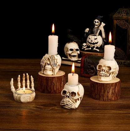 Davy | Skullight 3pc Halloween Skull Candle Holder Set