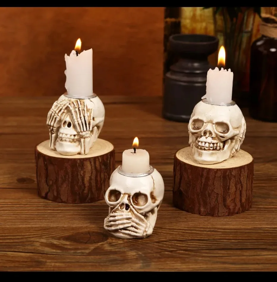 Davy | Skullight 3pc Halloween Skull Candle Holder Set