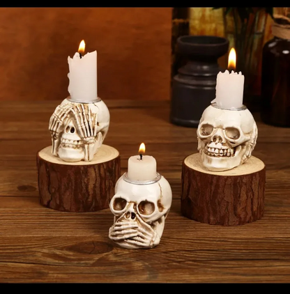 Davy | Skullight 3pc Halloween Skull Candle Holder Set