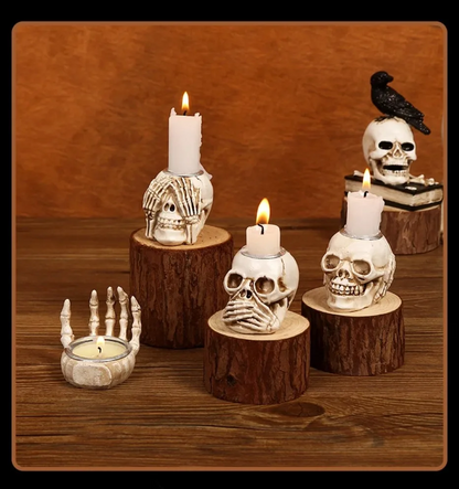 Davy | Skullight 3pc Halloween Skull Candle Holder Set