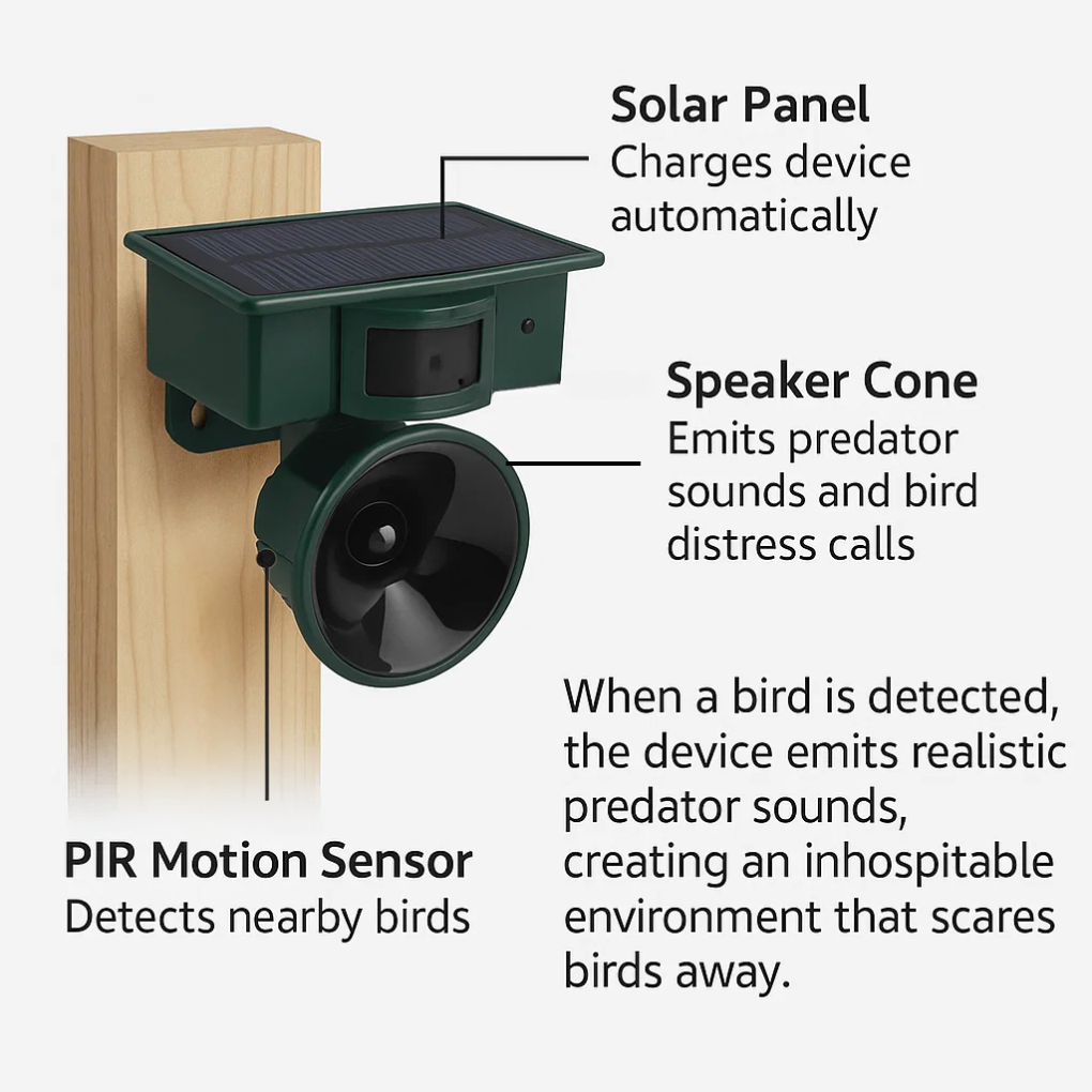 Davy | Solar Motion Sensor Bird Repeller for Gardens