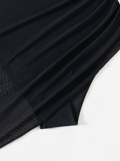 Elegant Mesh V-Neck Swimdress with Sarong Skirt
