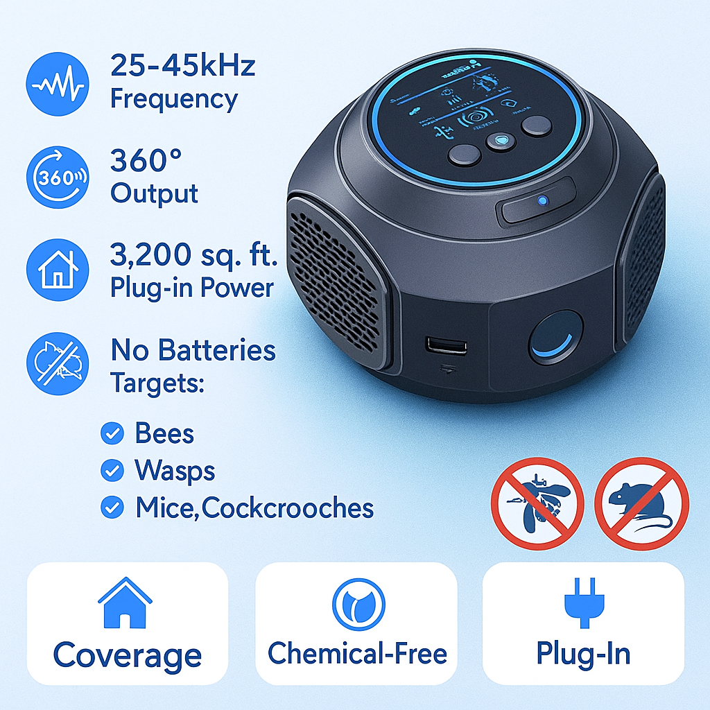 Davy | Ultrasonic Bee & Wasp Repellent Device | Chemical-Free. 360° Coverage for Home & Outdoor Pest Control