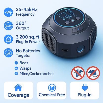 Davy | Ultrasonic Bee & Wasp Repellent Device | Chemical-Free. 360° Coverage for Home & Outdoor Pest Control