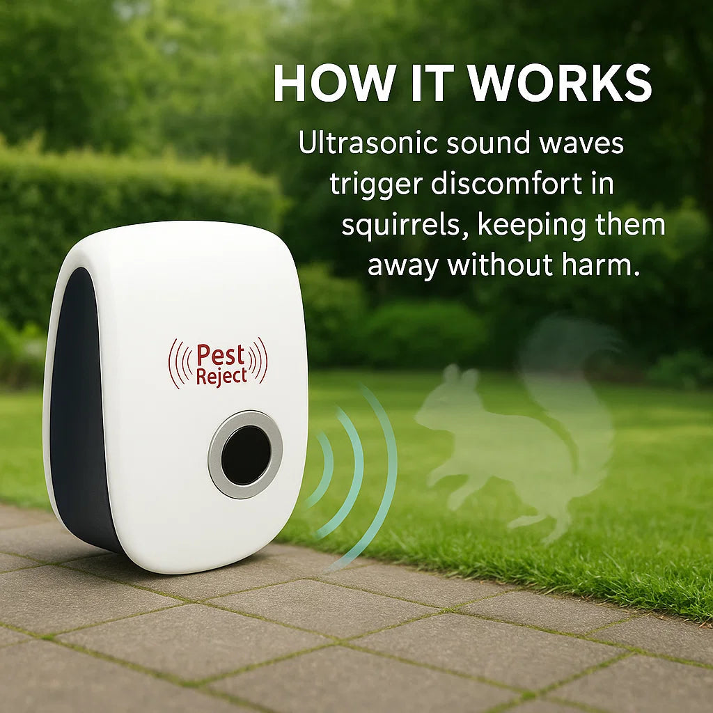Davy | Ultrasonic Squirrel Repeller Device - Effective Pest Control to Deter Squirrels in 48 Hours for Gardens & Yards