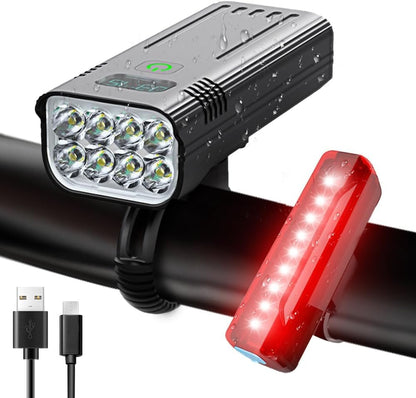 Davy | Victoper 8000 Lumens Bicycle Light Set, 8 LED USB Rechargeable Front & Rear Lights, Matte Black