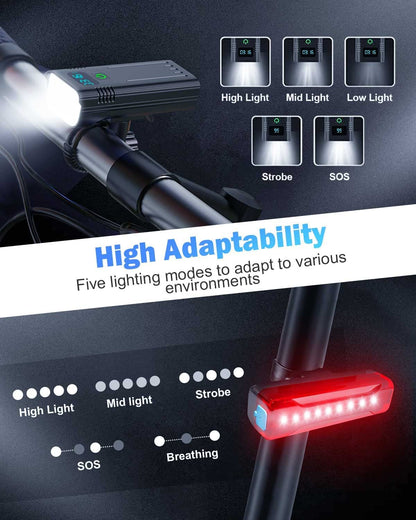 Davy | Victoper 8000 Lumens Bicycle Light Set, 8 LED USB Rechargeable Front & Rear Lights, Matte Black