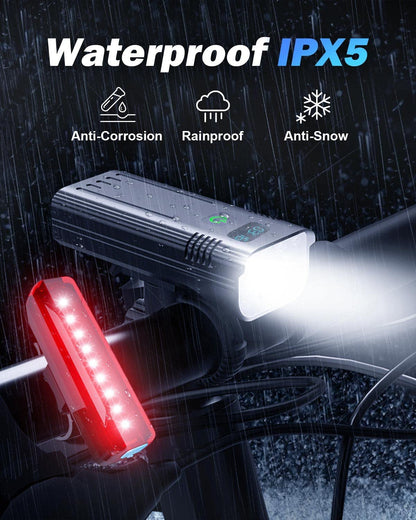 Davy | Victoper 8000 Lumens Bicycle Light Set, 8 LED USB Rechargeable Front & Rear Lights, Matte Black