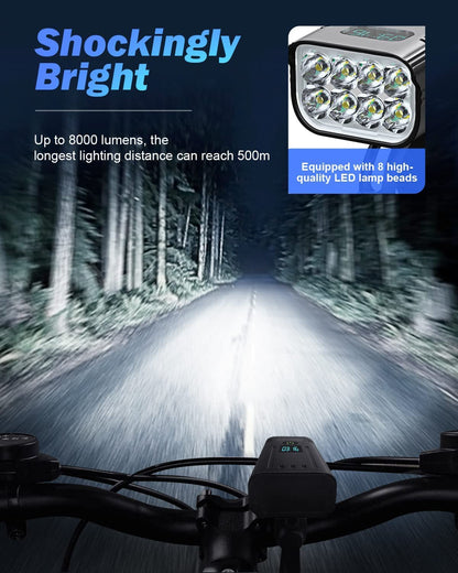 Davy | Victoper 8000 Lumens Bicycle Light Set, 8 LED USB Rechargeable Front & Rear Lights, Matte Black