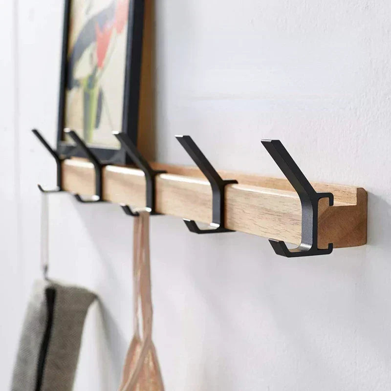 Davy | Wall wardrobe with movable hooks – Scandinavian design made of wood and metal