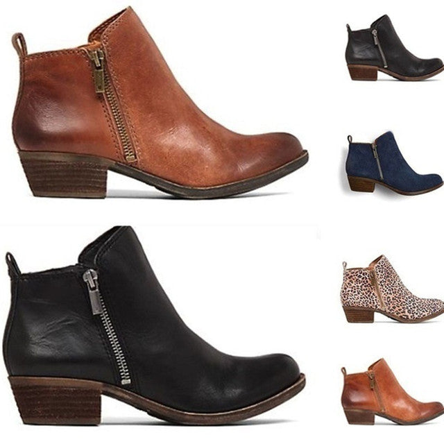 Women's Vintage Side-Zip Heeled Ankle Boots