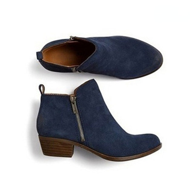 Women's Vintage Side-Zip Heeled Ankle Boots