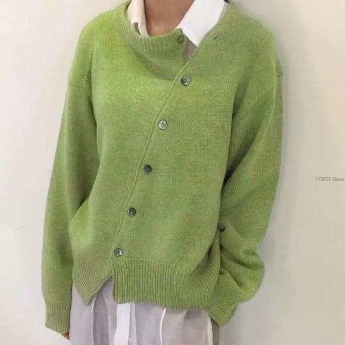 Asymmetrical Button Knit Cardigan