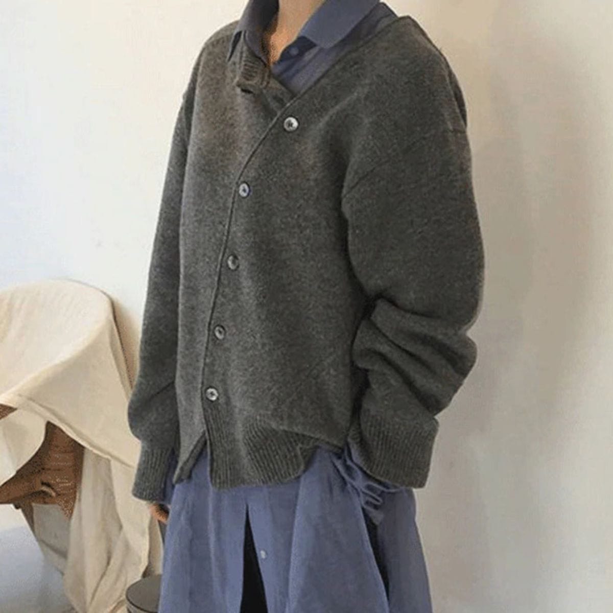 Asymmetrical Button Knit Cardigan