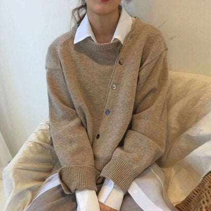 Asymmetrical Button Knit Cardigan