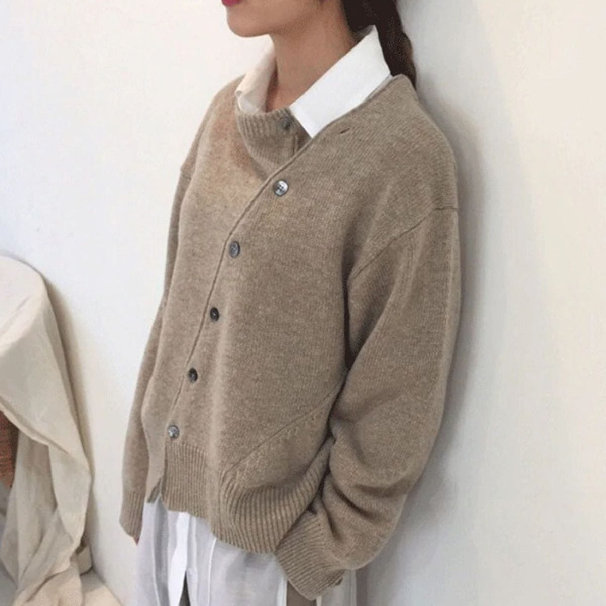 Asymmetrical Button Knit Cardigan