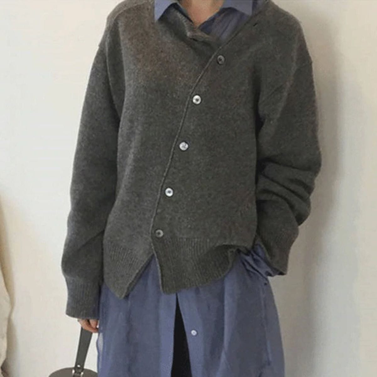 Asymmetrical Button Knit Cardigan