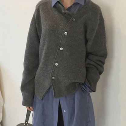 Asymmetrical Button Knit Cardigan