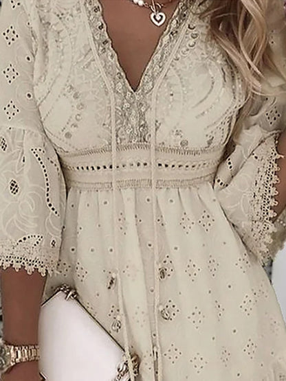Women's Boho Broderie Flare Sleeve Mini Dress