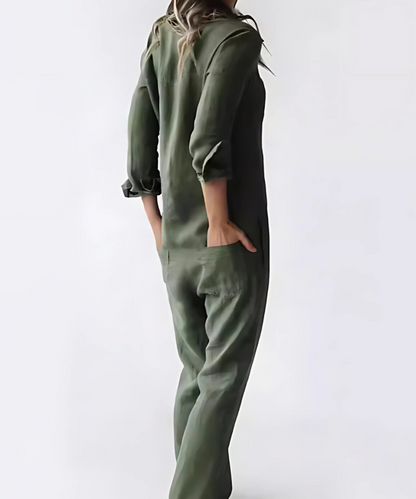 Women's Relaxed Linen Jumpsuit with Pockets