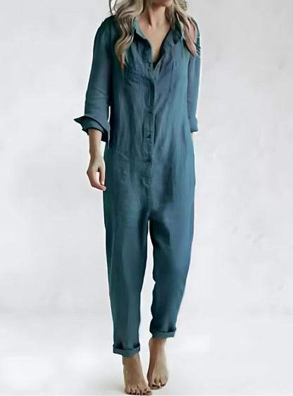 Women's Relaxed Linen Jumpsuit with Pockets
